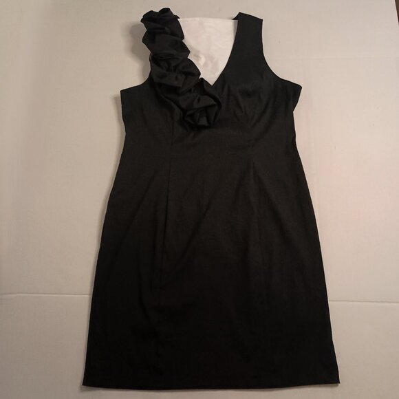 S.L. Fashions Black Dress with Rosette Adorned V-Neck and Back Women's Size 14 - Picture 6 of 16